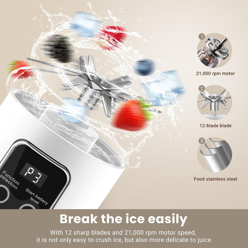 pakay Portable Blender Personal Electric USB，500ML Portable juicer Shakes and Smoothies Blender，Small Blenders，Mixing，Compact、Convenient and Versatile (White) - Image 3